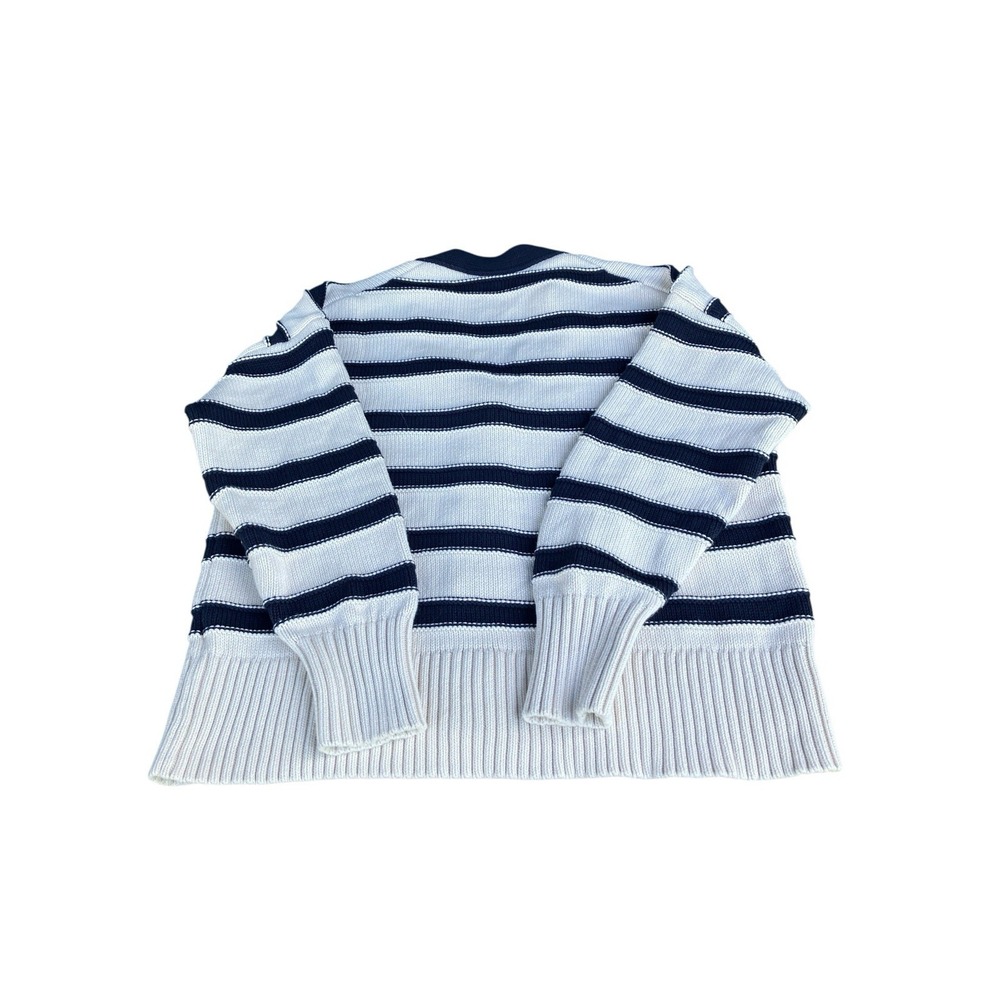 Madewell Striped‎ V-Neck Cardigan Sweater S Cream Blue Nautical Fisherman SP25 - Picture 7 of 8